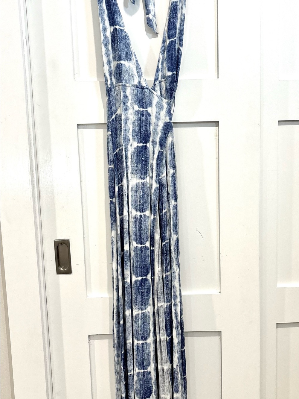 lovestitch Blue and White Tie-Dye Halter Maxi Dress